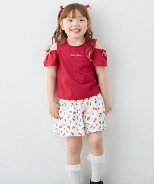 ANY KIDS 【綿100%】オンオフショルダー Tシャツ レッド