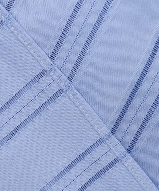 UNFILO ストライプレース ギャザーブラウス ブルー