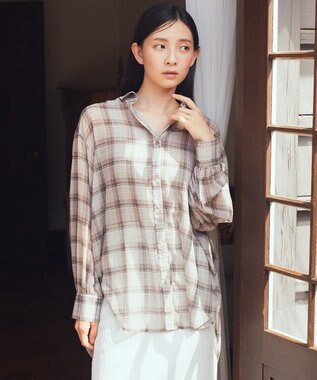 earth music&ecology シアーチェックシャツ Brown