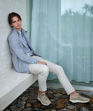 JOSEPH ABBOUD 【ウエストも伸びる/清涼/ストレッチ】ストレッチリネンシャンブレーパンツ アイボリー系