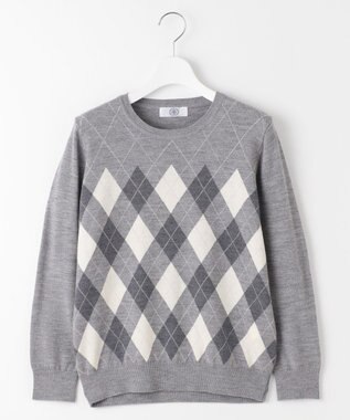J.PRESS LADIES 【洗える】アーガイル ツイン ニット ライトグレー系