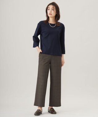 J.PRESS LADIES L 【洗える】T/Rアルガンシルクチェック ワイド パンツ ブラウンチェック系