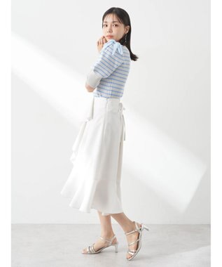 earth music&ecology アシメペプラムフレアバックレースミディ丈スカート White