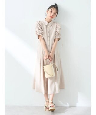 earth music&ecology 袖ドロストシャツワンピース Beige