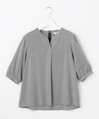 J.PRESS LADIES S 【洗える】ウォッシャブルキュプラツイル キーネック ブラウス ブラックチェック系