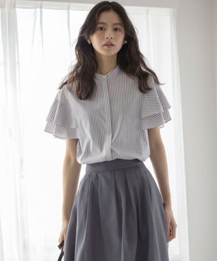 組曲 コットンレーヨンシャーティング ブラウス ベージュストライプ系1