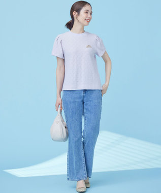 組曲 L 【WEB限定】ストレッチジャガード クロップドＴシャツ ピンクグレージュ系