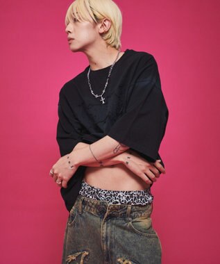 WEGO 【ユニセックス着用ITEM】ダメージアップリケグラフィックT（SS） ブラック