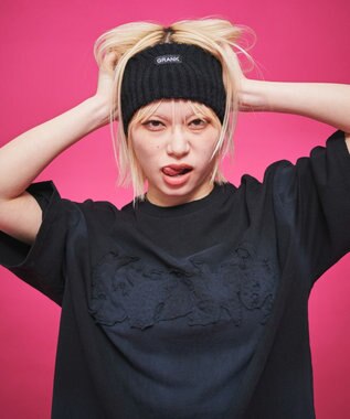 WEGO 【ユニセックス着用ITEM】ダメージアップリケグラフィックT（SS） ブラック