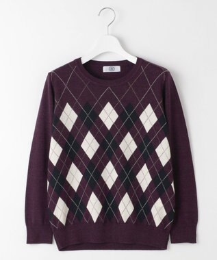 J.PRESS LADIES L 【洗える】アーガイル ツイン ニット パープル系
