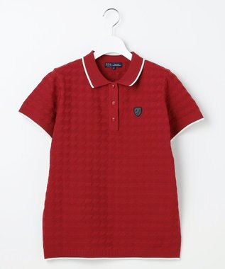 23区GOLF 【WOMEN】フラッグジャガードニットポロシャツ ストレッチ 半袖 レッド系