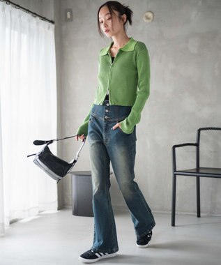 WEGO ハイウエストストレッチフレアデニムパンツ デニム