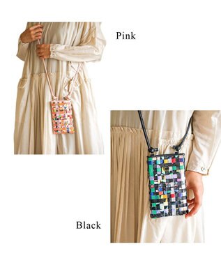 tsumori chisato CARRY エポネコメッシュ スマホポシェット スマホケース 縦型 軽量 ショルダー カード入れ付き ブラック