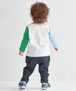 MIKI HOUSE HOT BISCUITS 【70-120cm】【Everyday Series】ワンポイント 長袖Tシャツ 白×ブルー