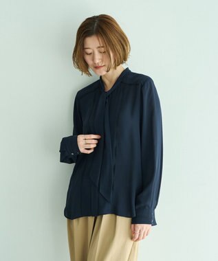 YECCA VECCA 配色ラインボウタイブラウス Off White