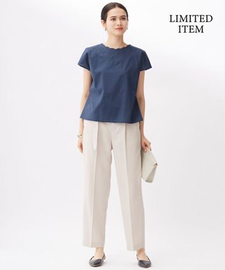 自由区 S 【WEB限定・接触冷感・洗える】エンブロイダリーローンプルオーバー ブラウス コバルトブルー