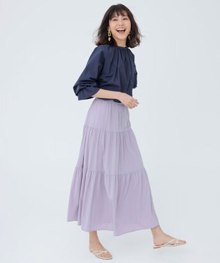 UNFILO 【撥水/UVケア/接触冷感】シャカ楽ストレッチ ティアードスカート ライラック系