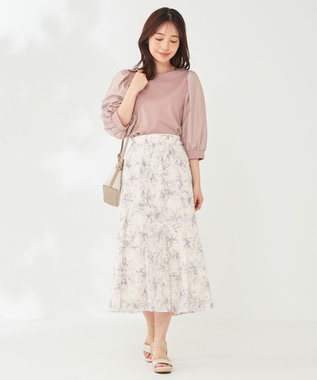 ANY SIS パフスリーブ異素材コンビ プルオーバー スモーキーピンク