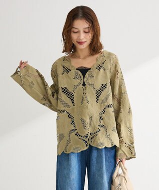 Green Parks レースカーディガン Khaki