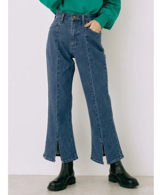 earth music&ecology Ｌｅｅ×ｅ．ｍ．ａ．ｅ．スリットフレアデニムパンツ Light Indigo