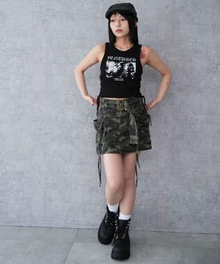 WEGO サイドレースアップグラフィックタンク ブラック