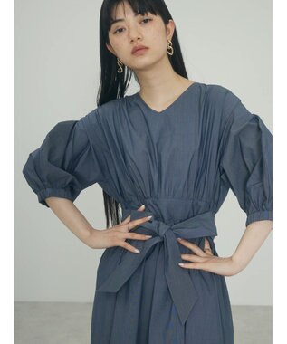 Green Parks ａ．ボリュームギャザーウエスト切替ワンピース Navy