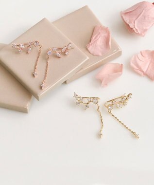 Phoebe 〈シリーズ累計販売10000点突破！〉2wayフラワリービジューピアス&イヤリング　ローズゴールド ローズゴールド