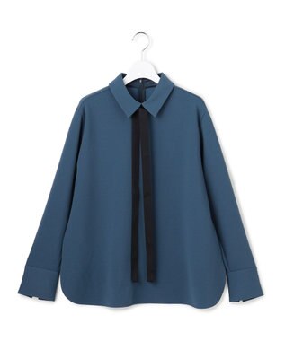 ICB マラボーテＷジョーゼット ボウタイ付きシャツカラートップス ブルーグレー系
