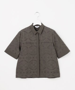 J.PRESS LADIES L 【一枚で着映え】エンブロイダリー ボクシーシャツ ダークブラウン系