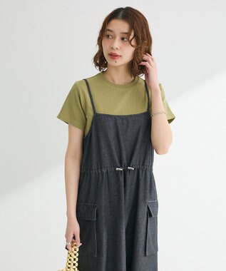 Green Parks カーゴポケットデニムキャミワンピース Black