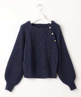 Feroux 【洗える】金釦ケーブル ニット ネイビー系