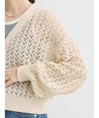 earth music&ecology ファンシーヤーンすかしニットカーディガン Ivory