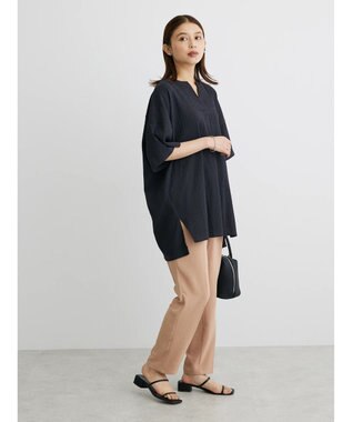 Green Parks ５分袖スキッパーカットチュニック Dark Gray