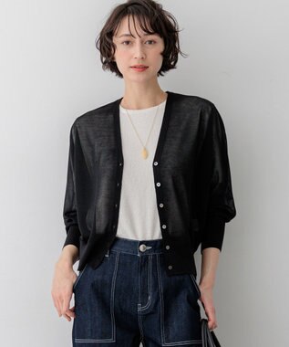 23区 L 【先行予約/WEB&一部店舗限定カラーあり】シャイニーシアー ドルマンスリーブ カーディガン ブラック系