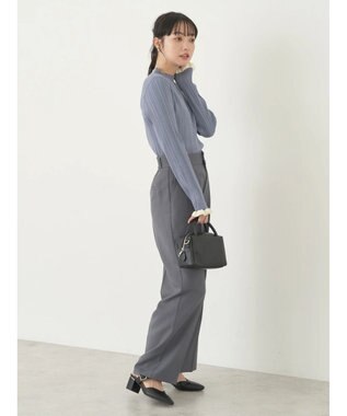 earth music&ecology 配色フリルニットプルオーバー Ice Blue