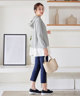 Tiaclasse L 【洗える】ポンチドッキングギャザーパーカー　 グレー×オフホワイト