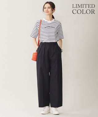 自由区 S 【カタログ掲載・WEB限定カラーあり・洗える】ロゴ刺繍 Tシャツ [WEB限定]オフ×ネイビーボーダー