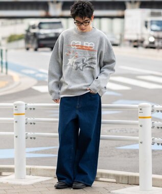 WEGO スプレーグラフィックニットプルオーバー グレー