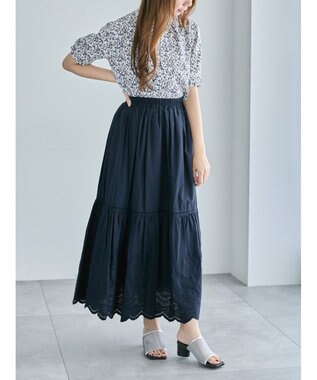 Te chichi エンブロイダリーティアードスカート ネイビー