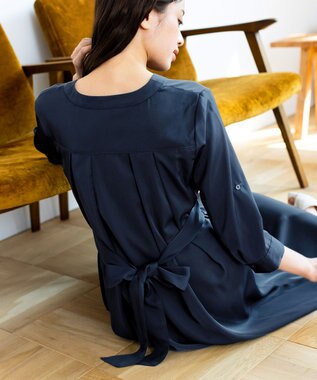 Tiaclasse 【新色追加・洗える】バックリボン前開きワンピース ネイビー