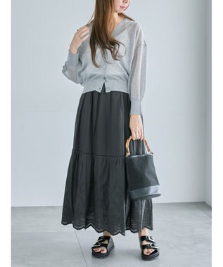 Te chichi エンブロイダリーティアードスカート チャコールグレー