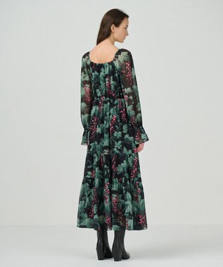 GRACE CONTINENTAL グレーププリントティアードワンピース ブラック