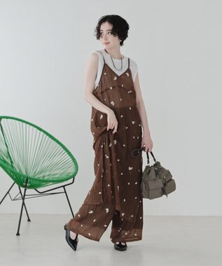 Green Parks 花柄刺繍キャミワンピース Brown