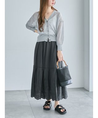 Te chichi エンブロイダリーティアードスカート チャコールグレー