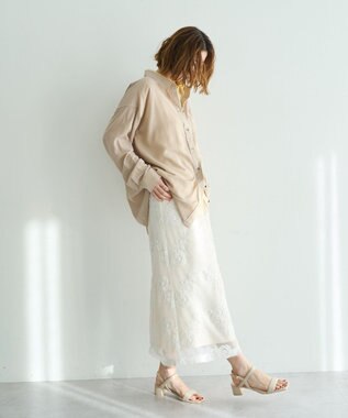 YECCA VECCA フラワー柄刺繍メッシュスカート Ivory