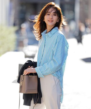 UNFILO 【洗える】イージーケア オーバーシャツ グリーン×ホワイト