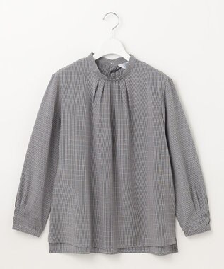 J.PRESS LADIES L 【洗える】セルロース チェック スタンドカラー ブラウス ネイビー系3