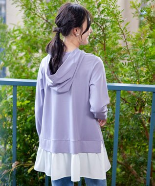 Tiaclasse L 【洗える】ポンチドッキングギャザーパーカー　 ラベンダー×オフホワイト