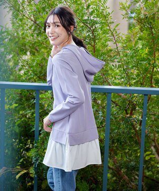 Tiaclasse L 【洗える】ポンチドッキングギャザーパーカー　 ラベンダー×オフホワイト