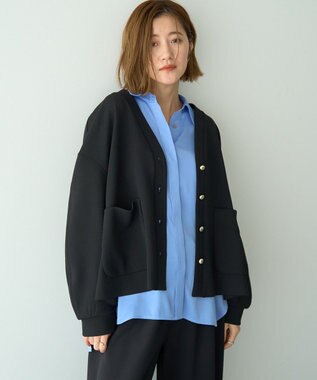 YECCA VECCA 金釦カットジョーゼットカーディガン Black